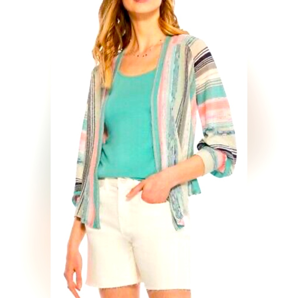 Nic & Zoe Linen Blend Summer Space Dye Striped Wrap Cardigan S